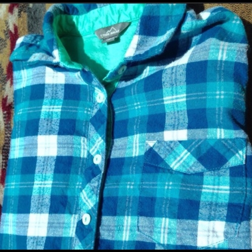 Eddie Bauer Long Sleeve Blue & White Flannel Small